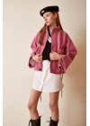 Cep Detaylı Bağcıklı Crop Ceket Pembe