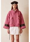 Cep Detaylı Bağcıklı Crop Ceket Pembe