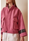 Cep Detaylı Bağcıklı Crop Ceket Pembe