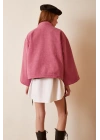 Cep Detaylı Bağcıklı Crop Ceket Pembe