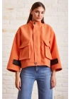 Cep Detaylı Bağcıklı Crop Ceket Turuncu