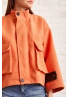 Cep Detaylı Bağcıklı Crop Ceket Turuncu