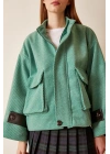 Cep Detaylı Bağcıklı Crop Ceket Yeşil