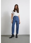 Cep Detaylı Paçası Katlamalı Mom Jean Mavi