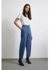 Cep Detaylı Paçası Katlamalı Mom Jean Mavi