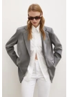 Cep Kapaklı Kesik Detaylı Blazer Ceket Gri