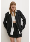 Cep Kapaklı Kesik Detaylı Blazer Ceket Siyah