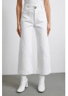 Cep Ve Düğme Detaylı Wide Leg Jean Beyaz