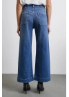 Cep Ve Düğme Detaylı Wide Leg Jean Mavi