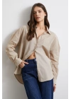 Cepli Oversize Keten Gömlek Bej