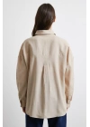 Cepli Oversize Keten Gömlek Bej