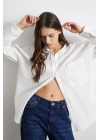 Cepli Oversize Keten Gömlek Ekru