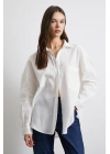Cepli Oversize Keten Gömlek Ekru