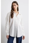 Cepli Oversize Keten Gömlek Ekru