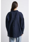 Cepli Oversize Keten Gömlek Lacivert