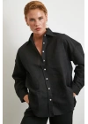 Cepli Oversize Keten Gömlek Siyah