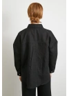 Cepli Oversize Keten Gömlek Siyah