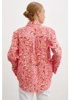 Çiçek Desen V Yaka Modal Gömlek Fuşya