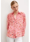 Çiçek Desen V Yaka Modal Gömlek Fuşya