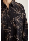 Çiçek Desenli Poplin Gömlek Siyah