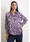 Çiçek Desenli Saten Gömlek Mor