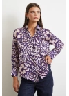 Çiçek Desenli Saten Gömlek Mor