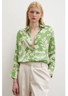 Çiçek Desenli Saten Gömlek Yeşil