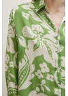 Çiçek Desenli Saten Gömlek Yeşil