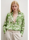 Çiçek Desenli Saten Gömlek Yeşil