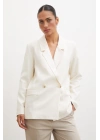 Çift Düğmeli Keten Blazer Ceket Ekru