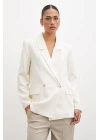Çift Düğmeli Keten Blazer Ceket Ekru