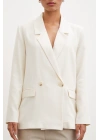 Çift Düğmeli Keten Blazer Ceket Ekru