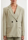 Çift Düğmeli Keten Blazer Ceket Gri