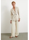 Çift Düğmeli Keten Blazer Ceket Krem