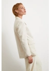 Çift Düğmeli Keten Blazer Ceket Krem