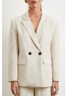 Çift Düğmeli Keten Blazer Ceket Krem