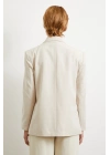 Çift Düğmeli Keten Blazer Ceket Krem
