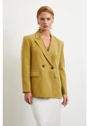 Çift Düğmeli Keten Blazer Ceket Olive