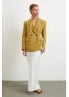 Çift Düğmeli Keten Blazer Ceket Olive