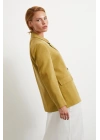 Çift Düğmeli Keten Blazer Ceket Olive