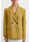 Çift Düğmeli Keten Blazer Ceket Olive