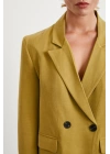 Çift Düğmeli Keten Blazer Ceket Olive