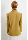 Çift Düğmeli Keten Blazer Ceket Olive