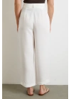 Çift Pileli Keten Pantolon Krem