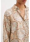 Çini Desenli Modal Gömlek Kahve