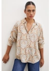Çini Desenli Modal Gömlek Kahve