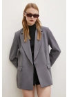 Çizgi Astarlı Cep Kapaklı Blazer Ceket Gri