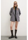Çizgi Astarlı Cep Kapaklı Blazer Ceket Gri