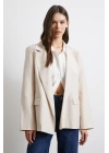 Çizgi Astarlı Dökümlü Blazer Ceket Bej