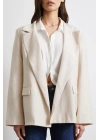 Çizgi Astarlı Dökümlü Blazer Ceket Bej
